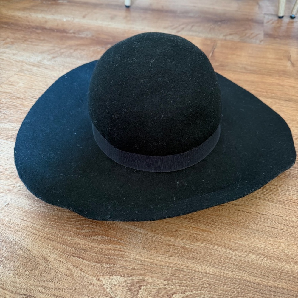 Express 100% wool floppy fedora hat black